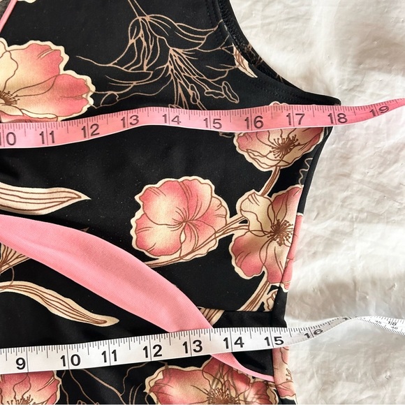 SUZIE WHERE Y2K Floral Sleeveless Top Black Pink Empire Waist Size L Dark Fairy - Picture 8 of 10